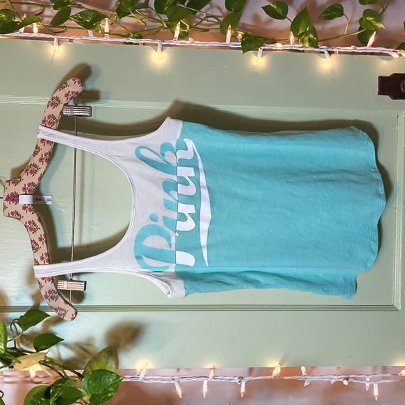 Women's PINK Victoria's Secret White Aqua Tank Top XS - Picture 1 of 6